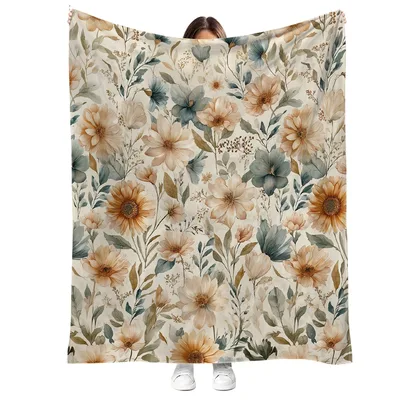 Vintage Watercolor Wildflowers Blanket: Rustic Floral Throw Design