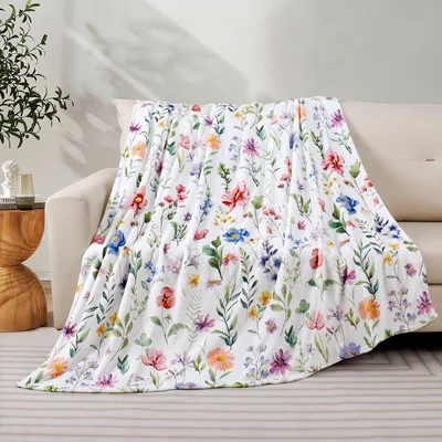 Pastel Garden on Ivory Blanket: Wildflower Print for Nature Lovers
