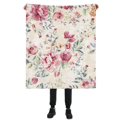 Vintage Pink Rose Floral Blanket: Classic Botanical Throw Design