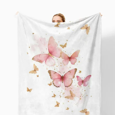 Pink Butterfly Watercolor Blanket: Soft Pink and Gold Wings