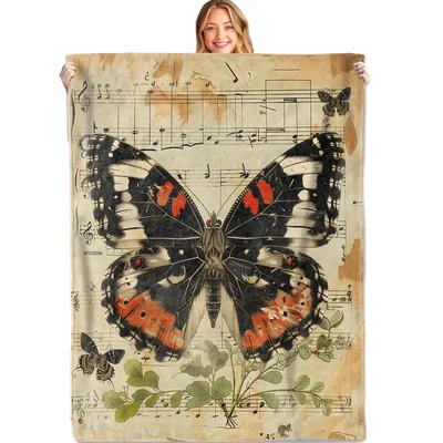 Vintage Butterfly Music Blanket: Vintage Insect Sheet Design