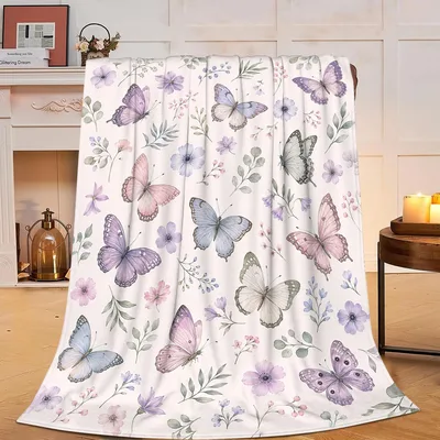 Watercolor Butterflies and Flowers Blanket