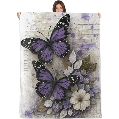 Purple Monarch Butterflies Blanket: Purple Floral Art Design