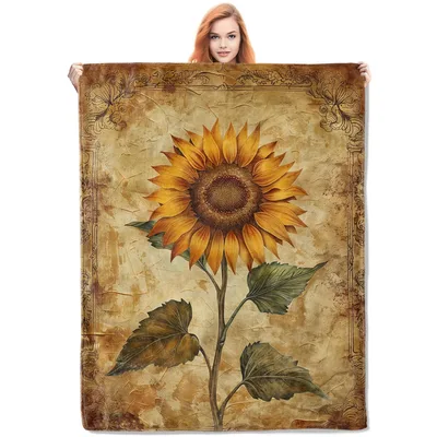 Vintage Sunflower Botanical Blanket: Rustic Floral Art Design