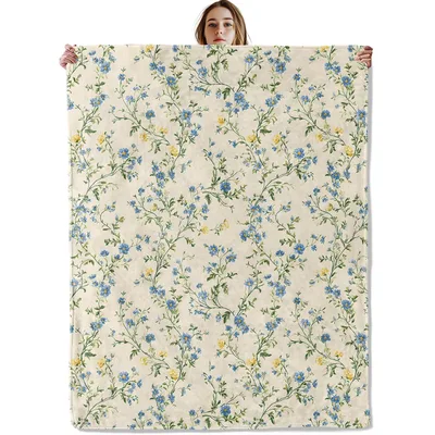 Vintage Blue Wildflower Vines Blanket: Classic Floral Throw