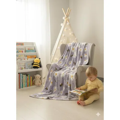 Bees Daisies Floral Blanket featuring bumble bees
