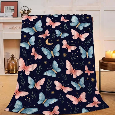 Butterfly Night Pattern Blanket: Moth and Moon Design for Cozy Nights