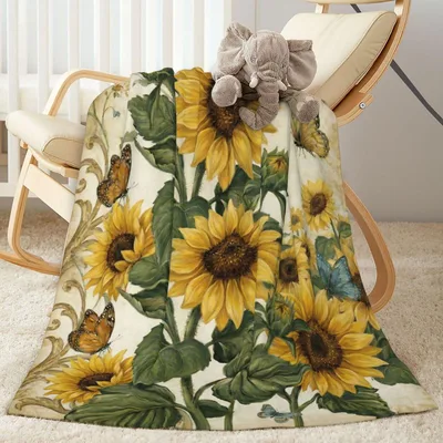 Vintage Sunflowers and Butterflies Blanket featuring retro floral art