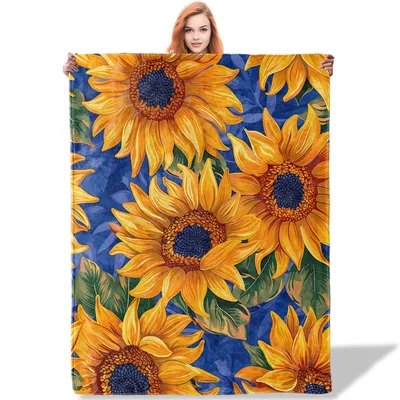 Sunflowers on Blue Blanket: Vibrant Floral Design for Nature Lovers