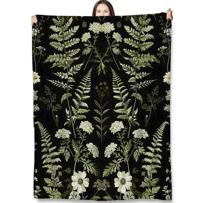 Botanical Ferns Floral Blanket Vintage Green Fern Design