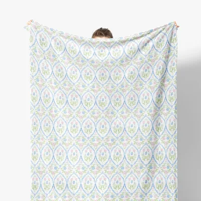 Pastel Floral Pattern Blanket: Grandmillennial Geometric Flower Throw
