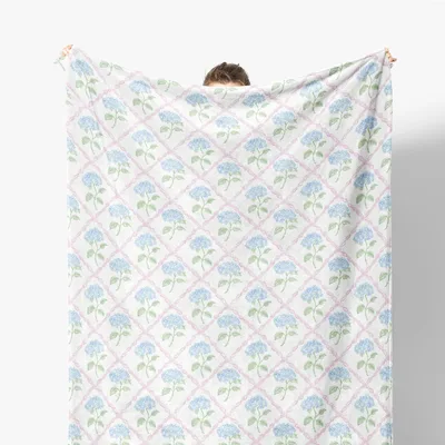 Hydrangea Floral Pattern Blanket featuring blue hydrangea clusters