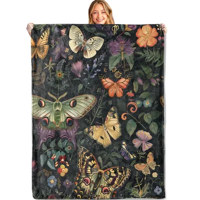 Vintage Butterflies and Botanical Blanket: A Nature-Inspired Throw
