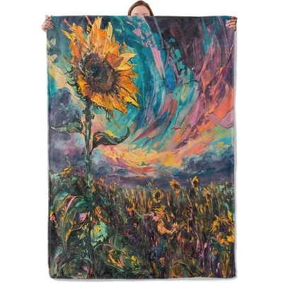 Sunflower Painting Abstract Floral Blanket: Vibrant