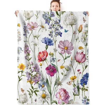 Wildflower and Butterfly Botanical Blanket: A Watercolor Garden Throw