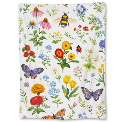 Wildflowers Bees Butterflies Blanket: Botanical Garden Throw