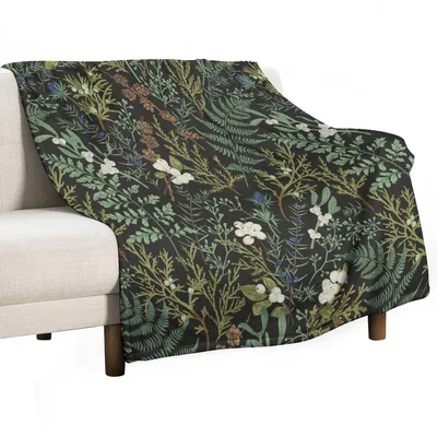 Botanical Foliage Pattern Blanket featuring vintage ferns