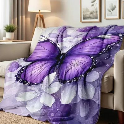 Purple Butterfly Flowers Blanket