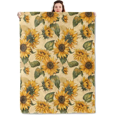 Vintage Sunflowers on Cream Blanket featuring a classic floral pattern