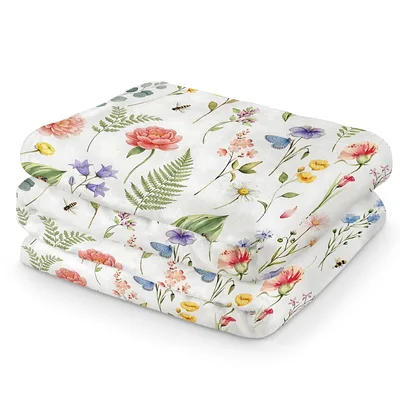 Blue Butterfly Meadow Botanicals Blanket: Watercolor Wildflower Throw