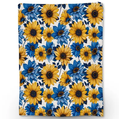 Blue and Yellow Sunflower Blanket featuring a vibrant floral pattern