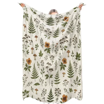 Botanical Ferns Mushrooms Blanket