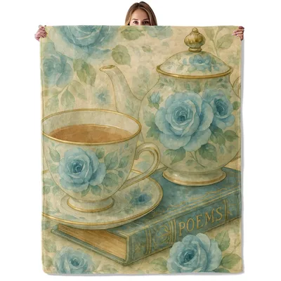 Vintage Tea Cup Roses Blanket featuring blue roses