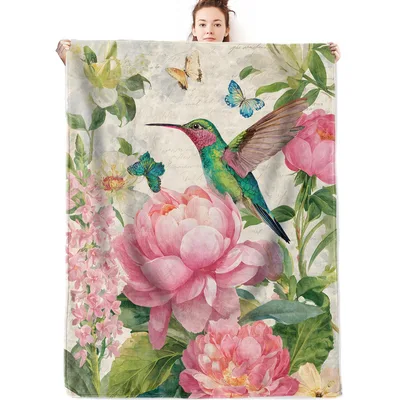 Hummingbird Pink Peony Garden Blanket