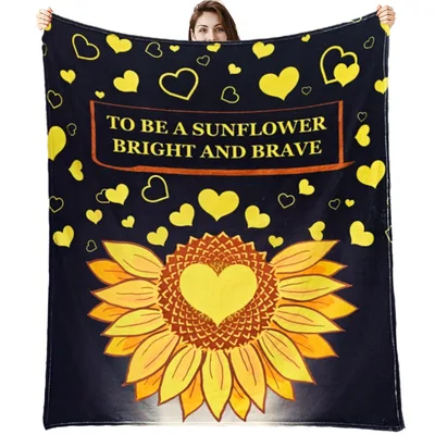 Sunflower Hearts Inspirational Blanket with Bright and Brave Quote