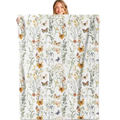 Wildflower Butterfly Pattern Blanket: Vintage Floral and Insect Art
