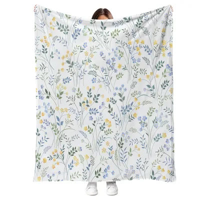 Blue and Yellow Wildflower Blanket: Botanical Floral Throw Design