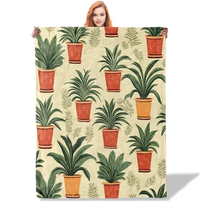 Potted Plants Pattern Blanket: Vintage Terracotta Houseplant Design