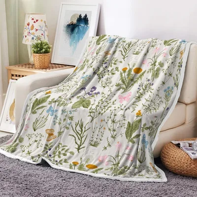 Botanical Herbs Wildflowers Blanket