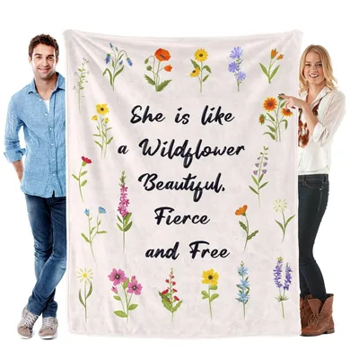 Wildflower Quote Floral Blanket Celebrating Beauty and Freedom