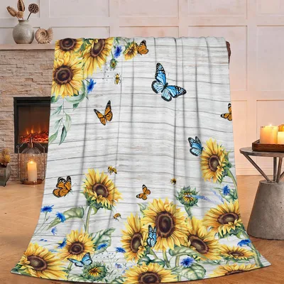 Sunflower Butterfly Rustic Floral Blanket: Nature-Inspired Boho Throw