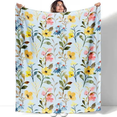 Watercolor Floral Pattern Blanket featuring yellow pink