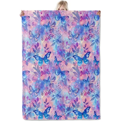 Watercolor Butterflies and Leaves Blanket featuring blue wings