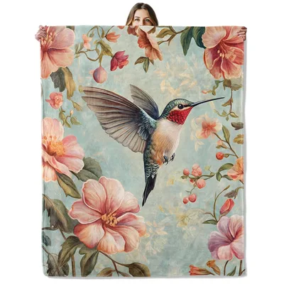 Ruby-Throated Hummingbird on Sage Blanket: Botanical Art Design