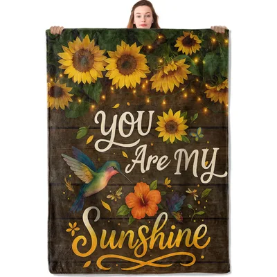 Sunflower Hummingbird Floral Blanket: You Are My Sunshine Design