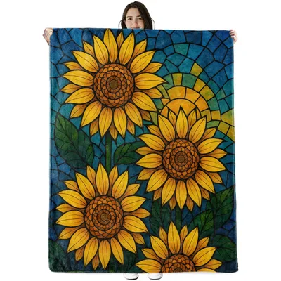 Stained Glass Sunflowers Blanket: Vibrant Floral Art Design