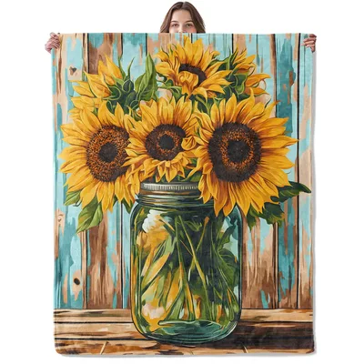 Sunflower Mason Jar Blanket: Rustic Sunflowers in a Glass Jar Design
