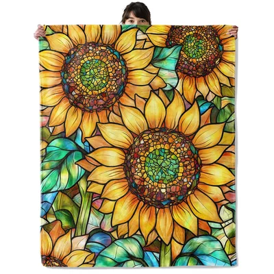 Golden Sunflower Mosaic Glass Blanket: Stained Art for Cozy Days