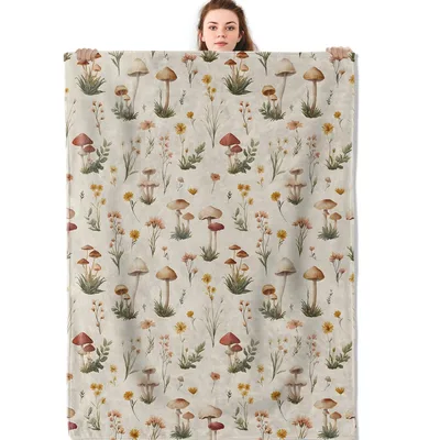 Mushroom and Wildflower Pattern Blanket: Botanical Forest Design