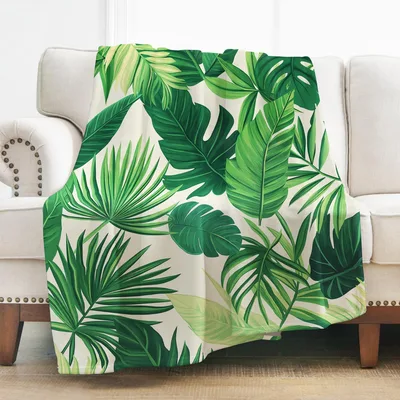 Tropical Monstera Leaves Pattern Blanket featuring lush green monstera