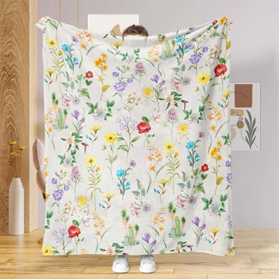 Wildflowers Floral Pattern Blanket Botanical Throw for Nature Lovers