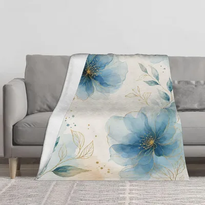 Blue Watercolor Flowers Blanket featuring soft blue blooms