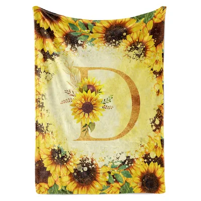 Sunflower Monogram Letter D Blanket with Floral Border Design