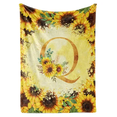 Sunflower Monogram Letter Q Blanket: Floral Initial Design