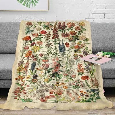 Vintage Botanical Wildflowers Illustration Blanket