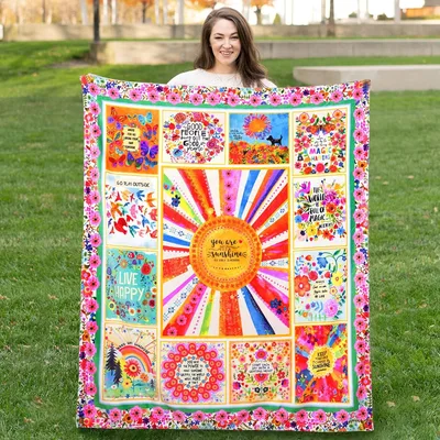 Boho Floral Sunburst Patchwork Blanket: You Are My Sunshine Design